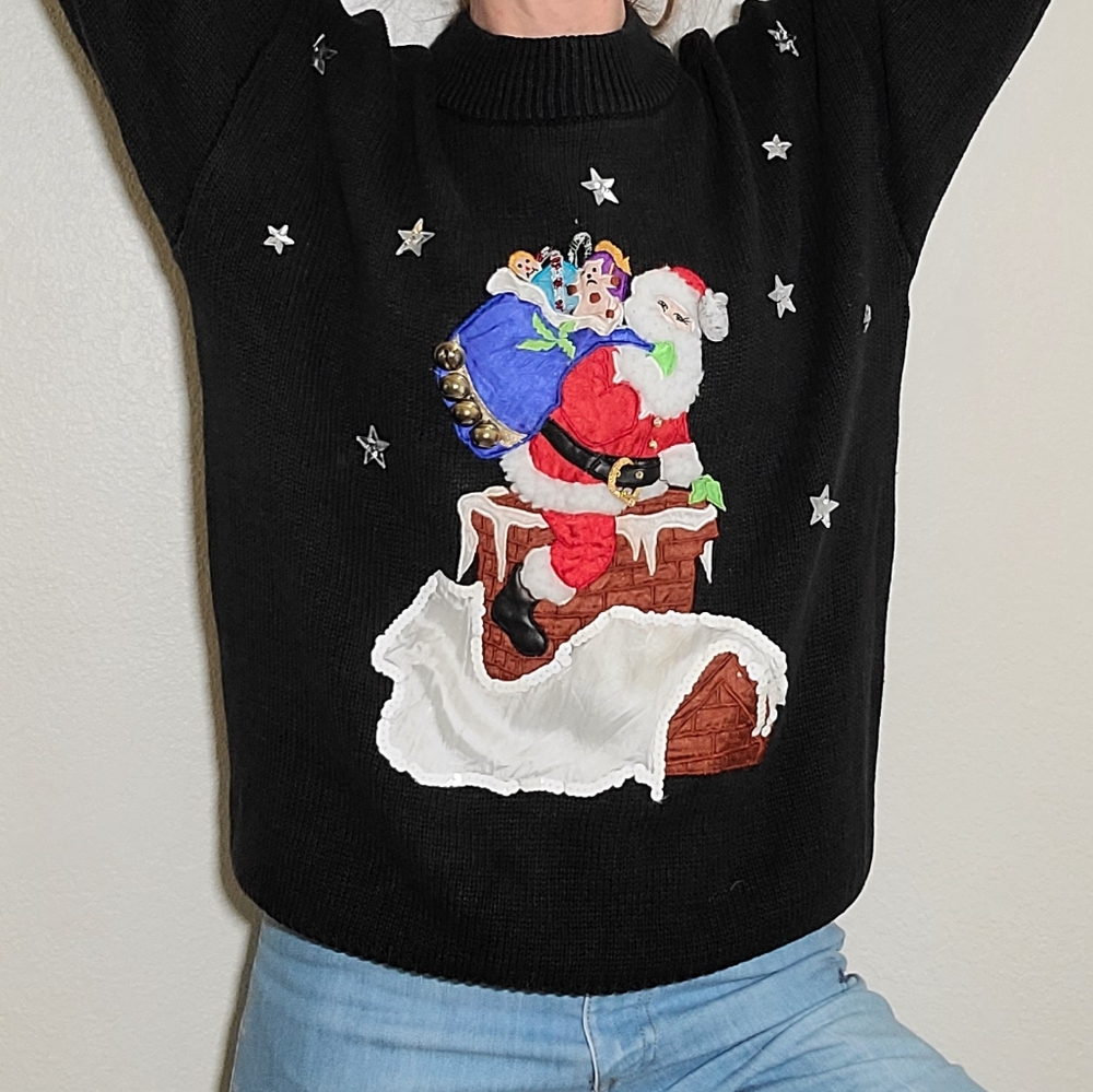 Vintage Christmas Holiday Santa Knit Faded Sweater